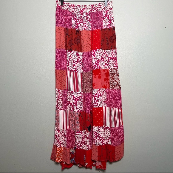 VTG Jack Pot Women Maxi Skirt Medium Pink‎ Red Patchwork Broomstick Quilt Boho - Picture 1 of 9